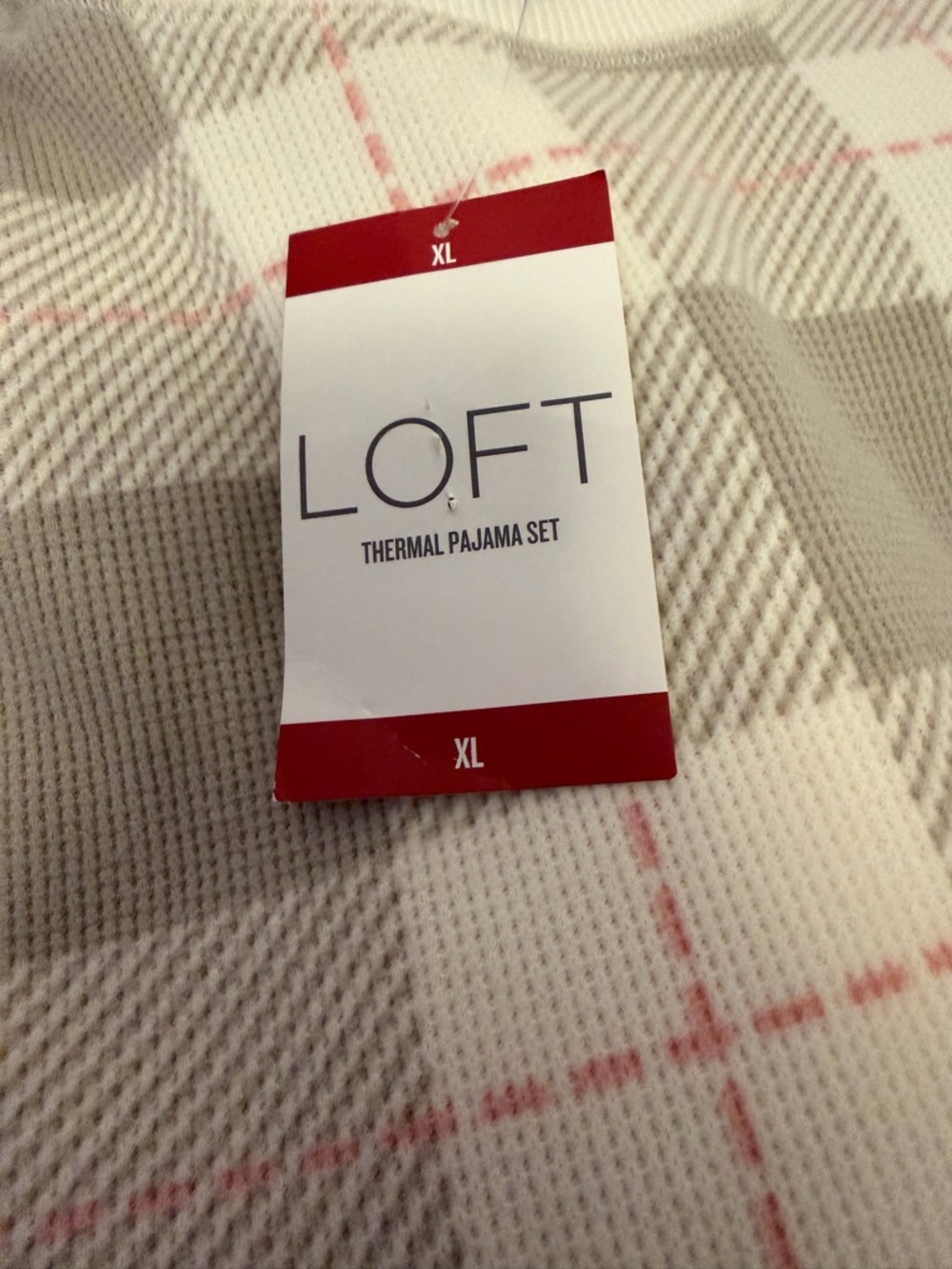 LOFT Beige and White Plaid Women's Pajama Set - Picture 7 of 8